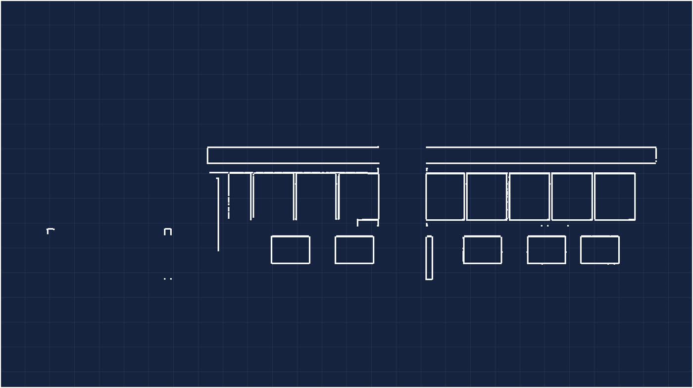 South elevation drawn as white linework on blueprint navy